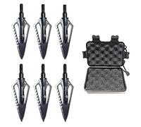 SHARROW 6pcs Pointe de Flèche de Chasse 100 Grains Broadheads Tête de Flèche de Tir à l'arc 4 Lames Fixes Chasse Points avec Broadhead Box (Type 2)