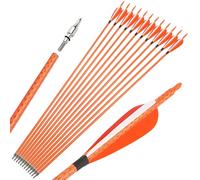 SHARROW Flèches de Tir à l'arc en Carbone 30 Pouces Flèches d'entraînement pour la Chasse Spine 500 avec Pointes Amovibles Plumes Naturelles de 4 Pouces pour Arc à Poulies et Arc Recourbé (Orange)
