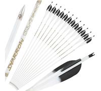 SHARROW Flèches de Tir à l'arc en Carbone 32 Pouces Flèches de Chasse Fletching 5 Pouces Plumes Naturelle Spine 400-800 pour Arc à Poulies Arc Recourbé