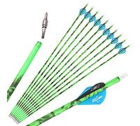 SHARROW Flèches en Carbone Mixte Spine 500, 12 Pièces, Camouflage forêt Vert, Palettes Goutte en Caoutchouc 2 Pouces pour Arc composé et Arc recourbé