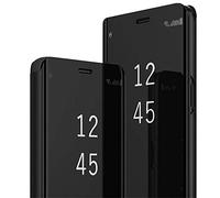 SharSon Coque pour Samsung Galaxy S21 FE 5G Clear View Flip Case Placage Miroir Effet à Rabat PC+PU Cuir Etui 360 Antichoc Ultra Hybrid Fin 6,4 Pouces 2022, Black