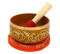 Sharvgun Bol chantant tibétain bouddhiste en laiton orange avec coussin en provenance d'Inde pour la méditation et la guérison par le son, prière accordée au 2ème chakra sacré