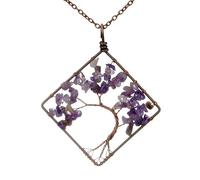 Sharvgun Collier avec pendentif arbre de vie chakra, perle en pierre naturelle, fait à la main, lapis lazuli, opale transparente, verre