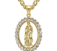 Sharvgun Collier Hip Hop Iced Out Big Vierge Marie avec pendentif doré en acier inoxydable pour femme Bijoux chrétiens Madonna XL1153
