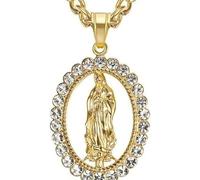 Sharvgun Collier Hip Hop Iced Out Big Vierge Marie avec pendentif doré en acier inoxydable pour femme Bijoux chrétiens Madonna XL1151