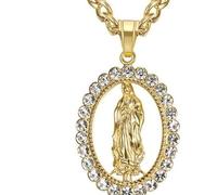 Sharvgun Collier Hip Hop Iced Out Big Vierge Marie avec pendentif doré en acier inoxydable pour femme Bijoux chrétiens Madonna XL1154