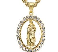 Sharvgun Collier Hip Hop Iced Out Big Vierge Marie avec pendentif doré en acier inoxydable pour femme Bijoux chrétiens Madonna XL1149