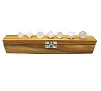 Sharvgun Ensemble de 7 cristaux de quartz rose platoniciens solides avec boîte en bois naturel