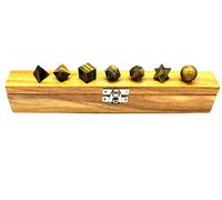 Sharvgun Ensemble de 7 pièces de cristal de géométrie sacrée avec boîte en bois et cristal naturel œil de tigre