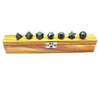 Sharvgun Lot de 7 cristaux de géométrie sacrée en hématite platonique avec boîte en bois naturel
