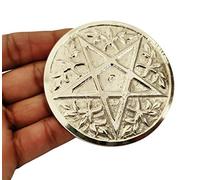 Sharvgun Plaque décorative en laiton argenté avec pentagramme et rituel Wiccan pour équilibrer les chakras, 7,6 cm de diamètre