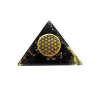 Sharvgun Tourmaline noire avec fleur de vie Protection contre les interférences électromagnétiques et méditation Pyramide Générateur d'énergie Orgonite pour guérison et yoga 6,3 à 7,6 cm