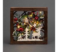 SHATCHI 30 cm LED pré-éclairée avec des Feuilles, Pommes de pin, Baies, scène de Noël Nordique en 3D, Cadre en Bois, décoration de Table, Cadeaux de Noël