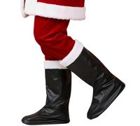 SHATCHI Bottes de Noël pour fête de déguisement, accessoires de déguisement Père Noël, couvre-chaussures hauts, tenue, homme, femme, noir, taille unique