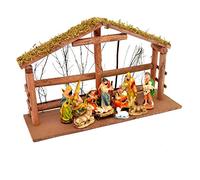 SHATCHI Crèche de Noël Traditionnelle en Bois avec 12 Grandes Figurines 47 x 29 x 15 cm