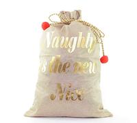 SHATCHI Grand sac de Noël en toile de jute de qualité supérieure avec inscription « Naughty Is The New Nice » -Marron-72 x 50 cm, Imprimé Animal, Printed, 50W cm x 72H cm