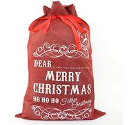 SHATCHI Grand traditionnel vintage en toile de jute Naughty is the New Nice Sac Accessoires de Noël Marron 70 x 50 cm, Imprimé Animal, Personnalisable Merry Christmas (Rouge), 50W cm x 72H cm