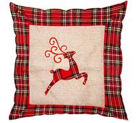 SHATCHI Housses de coussin en toile de jute pour la maison, la chambre à coucher, le bureau, la toile de jute, le coton et le lin imprimé - Renne, bonhomme de neige, rouge-gorge, pudding de Noël, 40 x 40 cm