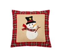 SHATCHI Housses de coussin en toile de jute pour la maison, la chambre à coucher, le bureau, la toile de jute, le coton et le lin imprimé - Renne, bonhomme de neige, rouge-gorge, pudding de Noël, 40 x 40 cm