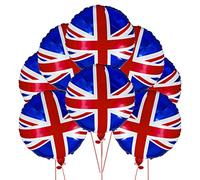 SHATCHI Lot de 10 grands ballons en aluminium Union Jack de 45,7 cm à l'hélium de la Grande-Bretagne King Charles III Coronation BBQ Street Party Sports Royal Events Décorations Rouge/blanc/bleu