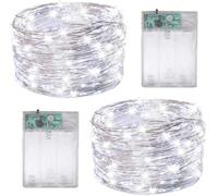 SHATCHI Lot de 2 guirlandes lumineuses à 100 LED/10 m - Fil argenté - Fonctionne avec piles - Blanc froid - Étanche - Pour chambre, Noël, fête, mariage, extérieur et intérieur