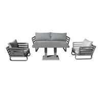 SHATCHI Lot de 4 canapés de Jardin Cannes en Aluminium - Table à Manger relevable, Causeuse, chaises, Coussins pour terrasse, Salon, véranda, Balcon