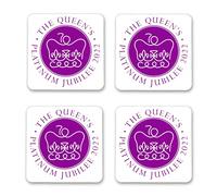 SHATCHI Lot de 4 dessous de verre Queens Jubilee en platine avec dos en liège pour tasse à café et thé Union Jack Street Décoration de table