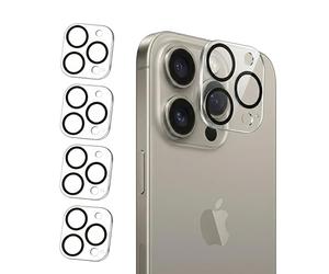 SHATCHI Lot de 4 protecteurs d'objectif d'appareil photo pour iPhone 15 Pro 6,1"/iPhone 15 Pro Max 6,7", verre trempé 9H, anti-rayures, compatible avec les coques, mode prise de vue nocturne, ultra HD