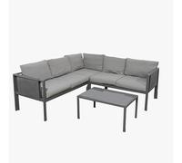 SHATCHI Marseille Lot de 4 canapés d'angle 5 Places en métal avec causeuses, Coussins, Table Basse avec Plateau en Verre, Poches en Maille pour extérieur, terrasse, Salon, véranda, Balcon