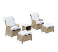 SHATCHI Monte Carlo Ensemble de meubles de jardin de luxe en rotin 5 pièces avec canapé inclinable en aluminium, table basse en verre, repose-pieds et coussins pour extérieur, terrasse, salon, véranda