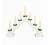 SHATCHI Pont traditionnel en bois blanc pré-éclairé 7 ampoules LED - Alimenté par piles - Fenêtre sapin de Noël maison bureau lumière vacances Noël décoration festive