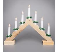 SHATCHI Pont traditionnel en bois naturel pré-éclairé 7 ampoules LED - Alimenté par piles - Fenêtre Arbre de Noël Maison Bureau Lumière Vacances Décoration festive
