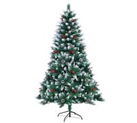 SHATCHI Sapin de Noël Artificiel floqué de 1,2 m/1,5 m/1,8 m avec Pointes de Crayon - Branches de Sapin Balmoral enneigées, Baies et Pommes de pin - Support en métal - Centre de Table de Noël de Luxe