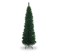 SHATCHI Sapin de Noël Artificiel floqué Fin de 1,4 m à 2,4 m avec Pointes Pointues et Support en métal, Vert, 1,8 m