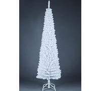 SHATCHI Sapin de Noël Artificiel floqué Fin de 1,4 m à 2,4 m avec Pointes Pointues et Support en métal, Blanc, 240 cm
