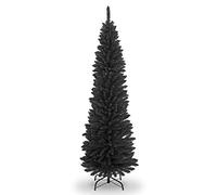SHATCHI Sapin de Noël Artificiel floqué Fin de 1,4 m à 2,4 m, décorations de Maison avec Pointes Pointues et Support en métal, Noir, 2,1 m