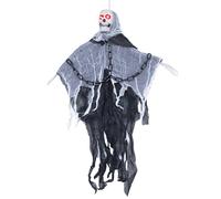 SHATCHI Squelette lumineux LED 90 cm avec chaîne - Son effrayant - Mains positionnables - Fantôme volant - Tête de mort - Décoration d'Halloween à suspendre - Faucheuse hantée - Accessoire effrayant -