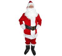 SHATCHI Traditional Deluxe Regal Plush Father Santa Claus Suit Fancy Dress Costume Hat, Wig, Beard, Gloves, Boot Covers, Half Moon Glasses 8Pcs Christmas Outfit, Red and White