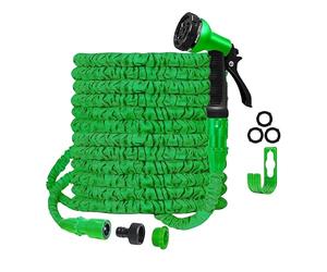 SHATCHI Tuyau d'arrosage flexible extensible avec raccords de 1,9 cm, 1,27 cm, buse de pulvérisation 8 fonctions, bleu ou vert, 15 m