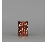 SHATCHI Vase de Noël décoré de 12 cm - Lampe de table en verre gravé - Tube en verre - Rouge - Guirlande lumineuse LED à piles - Décoration de table