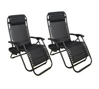 SHATCHI Zero Gravity Lot de 2 chaises Longues Pliantes et inclinables en textilène avec Porte-gobelet et Coussin Appui-tête pour Piscine, Camping, café