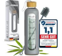 Shatterproof Glass Water Bottle 1 Litre (Borosilicate Glass)-Glass Bottle With Screw Cap 1 Litre-Water Bottle For Filling With Silicone Case And Brush (Bpa Free)