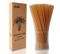 SHAUMN Lot de 100 pailles compostables en canne à sucre de 25,4 cm de long, biodégradables, sans plastique, fonctionnent pour les boissons chaudes/froides, non trempées, une paille robuste et respectueuse de l'environnement, alternative aux pailles en plastique/papier