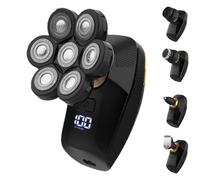 ShavePro Le rasoir pensé pour les crânes rasés Électrique 5 en 1 7D pour Crâne et Corps, Étanche IPX7, Lames Auto-Affûtantes, Moteur 10,000 tr/min, Rasage Précis et Doux, Idéal pour Crâne Rasé