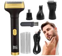 Shavers électriques pour hommes, rasoir en papier d'aluminium 4 en 1 avec affichage LED, coupe-barde sans fil rechargeable pour les hommes de sourcils de nez pour les, rasoir en papier d'alumi