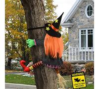 SHAVINGFUN Crashing Witch Décoration d'extérieur pour Halloween - Sorcières volantes écrasées dans un arbre Halloween, sorcière volante pour cour, arbre, porche, pelouse extérieure