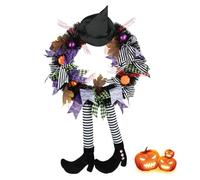 SHAVINGFUN Décorations d'halloween, Couronne de sorcière d'halloween, Couronne de sorcière Noire avec Chapeau, Jambes de sorcière, Citrouille, décoration d'intérieur et d'extérieur