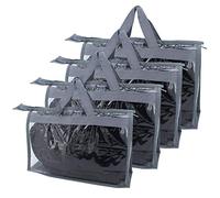 ShawFly Lot de 4 sacs à main - En PVC épais - Transparent - Organiseur pour armoire suspendue - Avec fermeture éclair et poignée - Gris