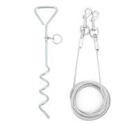 ShawFly Piquet et câble d'attache pour Chien en Acier de qualité supérieure, avec Piquet en Spirale de 40,6 cm, pour extérieur, Cour et Camping, Chiots et Chiens de Taille Moyenne (3 m)