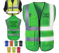 ShAxzHen Gilet de sécurité personnalisé pour homme et femme avec poches logo, vêtements de travail de protection haute visibilité personnalisés avec bande réfléchissante, Vert, 3XL